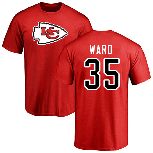 Men Kansas City Chiefs #35 Ward Charvarius Red Name and Number Logo T-Shirt